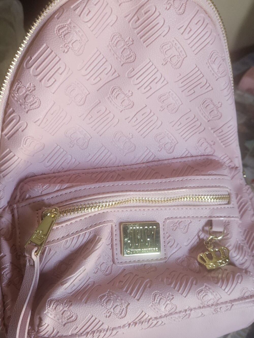 Juicy Couture Light Pink Embossed Mini Backpack with Gold Hardware